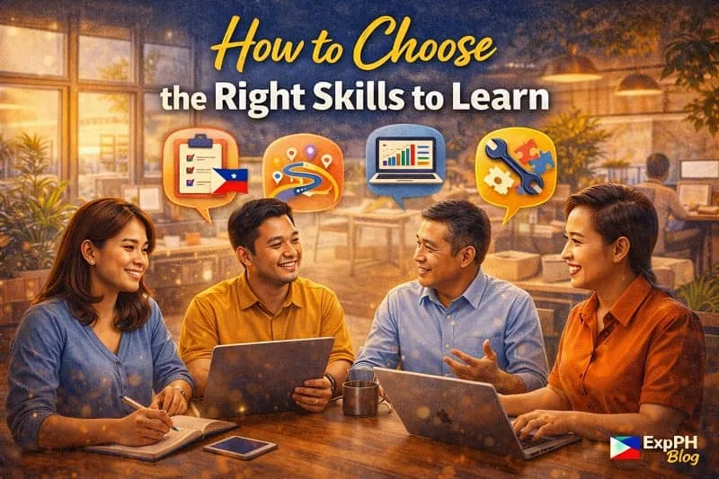 Filipino professionals discussing career goals and skill options, showing how to choose the right skills to learn for future work and long-term growth