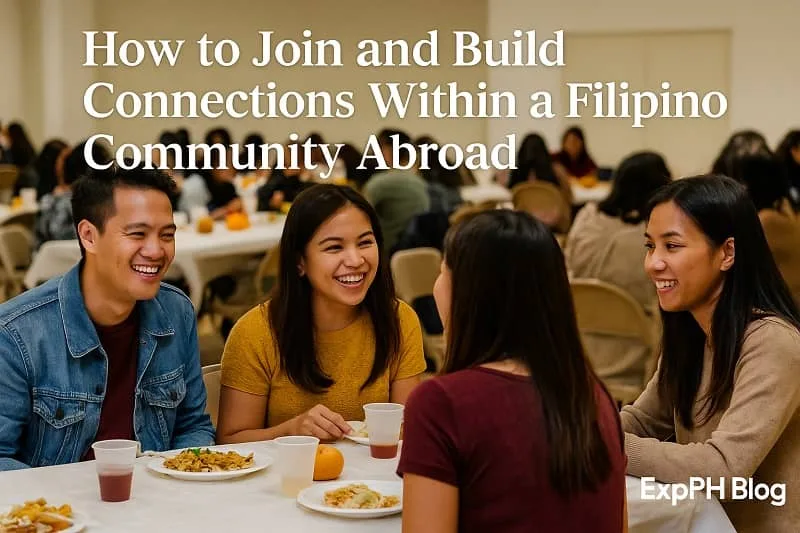 Filipino friends sitting together indoors, smiling and bonding, symbolizing how to join and build connections within a Filipino Community Abroad.