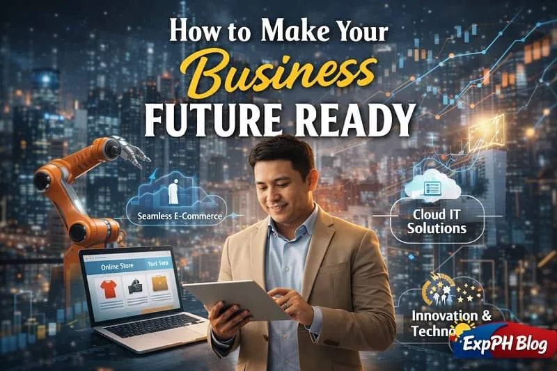 Filipino entrepreneur using digital technology and data analytics to prepare a business for the future with ExpPH Blog logo