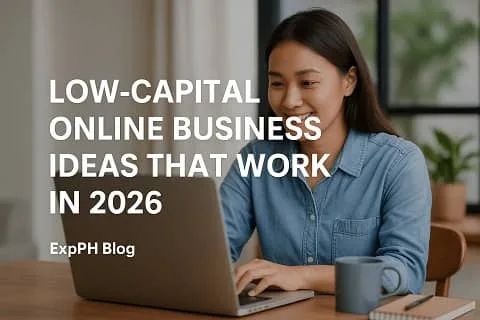 Woman working on a laptop at home representing low capital online business ideas that work in 2026