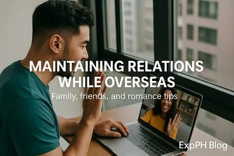 A realistic photo of a man abroad video calling a loved one on his laptop, symbolizing family, friendship, and romantic connection while living overseas.