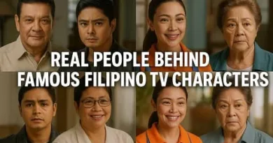 Collage showing real Filipinos beside the TV characters they inspired with the ExpPH Blog logo.