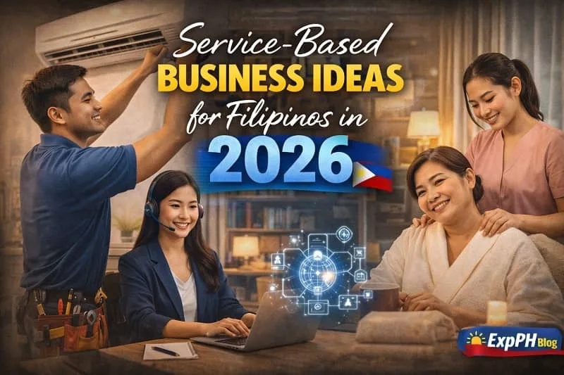 Filipino professionals providing repair, online, and wellness services representing service based business ideas for Filipinos in 2026