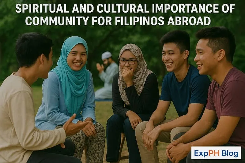 Filipino Muslims and Christians bonding outdoors, showing spiritual and cultural unity in a Filipino community abroad.