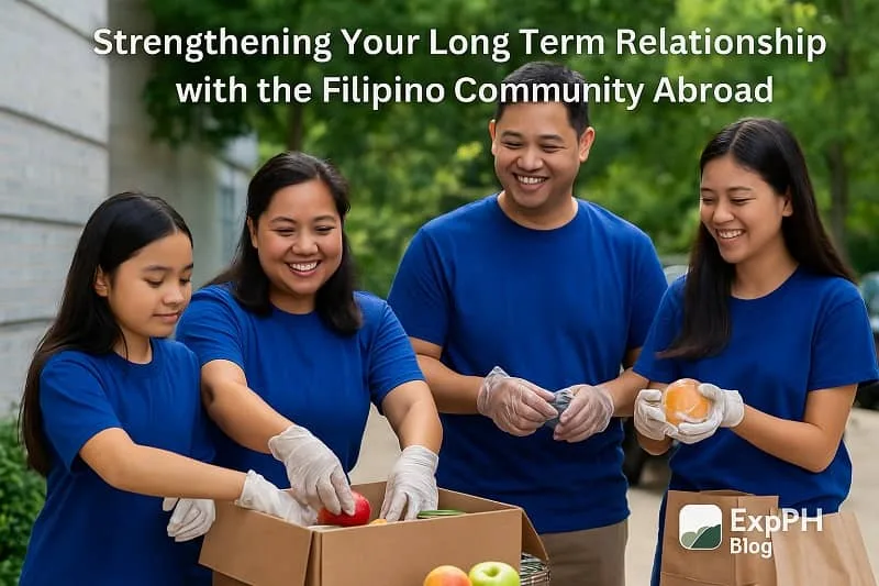 Filipino family volunteering together outdoors, symbolizing long term community connection abroad.