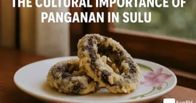 Traditional Tausug Panganan deep fried sweet snack served on a plate, representing Sulu food culture and heritage with ExpPH Blog logo.