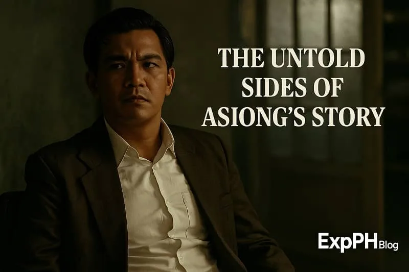 Realistic dramatic portrait of Asiong Salonga highlighting hidden sides of his story with ExpPH Blog logo.