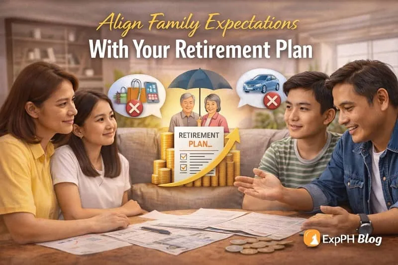 Filipino OFW discussing retirement plans with family members at home, showing aligned expectations, financial goals, and shared understanding for retirement planning