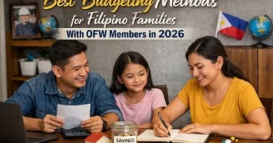 Filipino family planning their budget at home while an OFW parent joins through video call, showing practical OFW family budgeting for 2026.