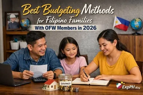 Filipino family planning their budget at home while an OFW parent joins through video call, showing practical OFW family budgeting for 2026.