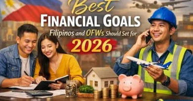 Best financial goals for Filipinos and OFWs in 2026 showing a Filipino family planning savings and an overseas worker preparing for a secure future