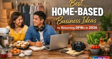 Filipino couple running a home-based business in the Philippines, showing online work, food preparation, and family entrepreneurship for returning OFWs in 2026.