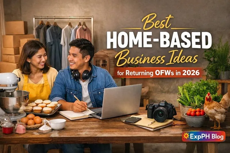 Filipino couple running a home-based business in the Philippines, showing online work, food preparation, and family entrepreneurship for returning OFWs in 2026.