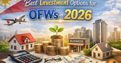 Best investment options for OFWs in 2026 showing Filipino overseas workers planning savings, business, property, and financial growth with ExpPH Blog logo