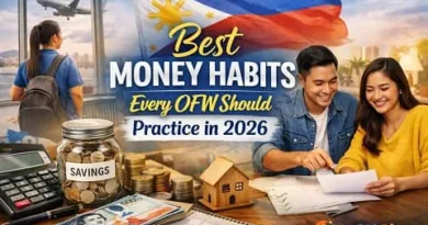 Filipino OFW planning finances with savings, budget documents, and Philippine peso money, representing best money habits every OFW should practice in 2026