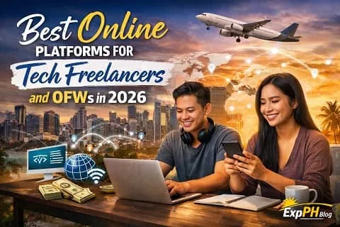 Filipino tech freelancers and OFWs working online with laptops, representing online tech freelancing platforms and remote work opportunities in 2026