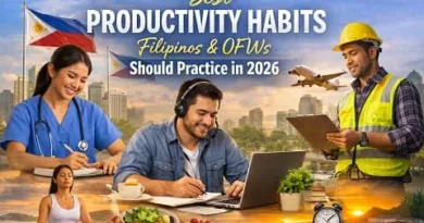Filipino and OFW workers practicing productivity habits such as focused work, learning, health routines, and work life balance in 2026
