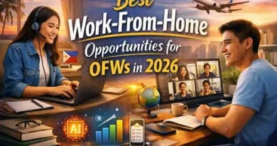 Filipino OFW working from home using a laptop in a modern Filipino home setup, representing work from home jobs for OFWs in 2026
