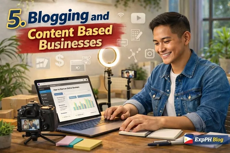 Filipino man looking stressed while reviewing bills and finances on a laptop, with visual icons showing common financial mistakes like overspending, scams, and loans