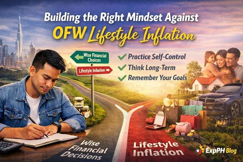 Filipino OFW planning finances overseas showing mindset discipline to avoid OFW lifestyle inflation