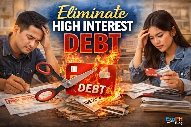 Eliminate high interest debt showing Filipino workers stressed over credit cards bills and loan payments