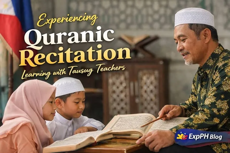 Filipino Tausug teacher guiding children in Quranic recitation inside a mosque, showing traditional learning with proper Tajwid and cultural Islamic practice in the Philippines