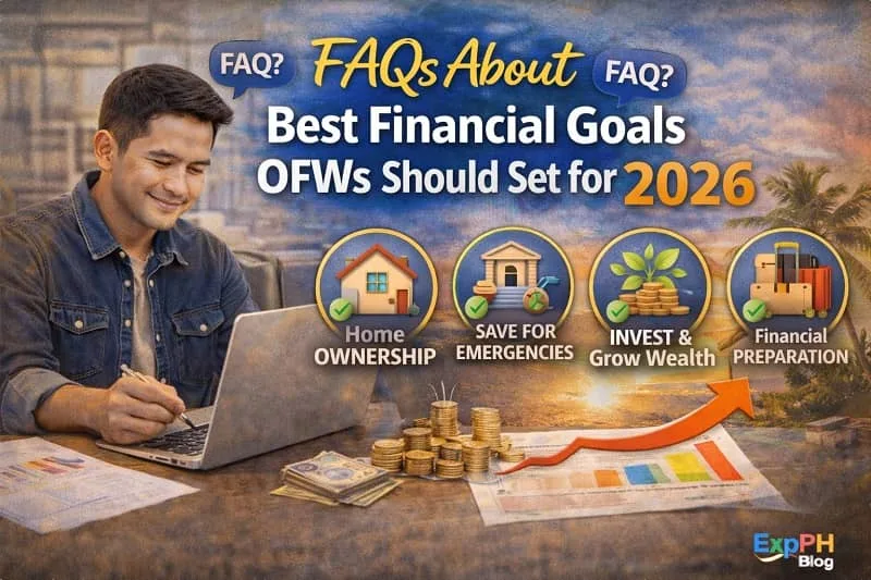 OFW financial goals 2026 FAQs about best financial goals OFWs should set for 2026 showing a Filipino worker reviewing financial plans and goals
