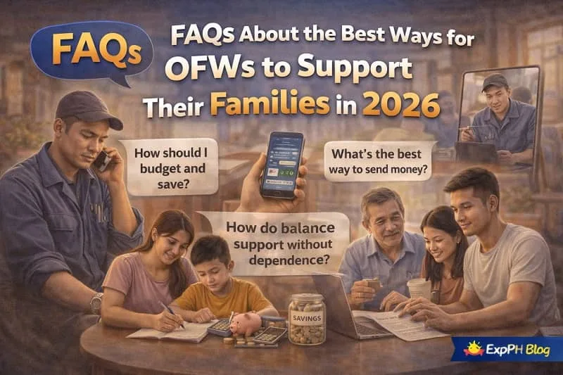Filipino overseas worker on a video call with family while reviewing questions about family support, finances, and planning for 2026.