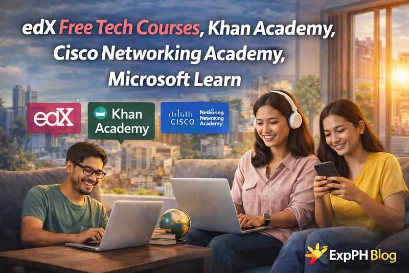 Filipinos and OFWs learning tech skills online using edX, Khan Academy, Cisco Networking Academy, and Microsoft Learn with ExpPH Blog logo