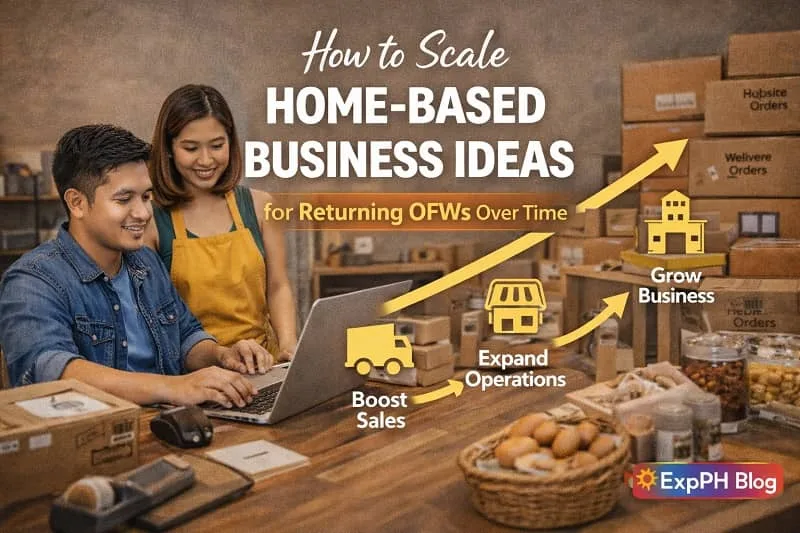 Filipino returning OFW managing a growing home-based business, reviewing sales growth, processes, and long-term plans at home in the Philippines.