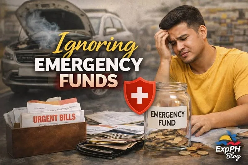 Filipino OFW stressed over unpaid bills and empty emergency fund showing the risks of not saving for emergencies