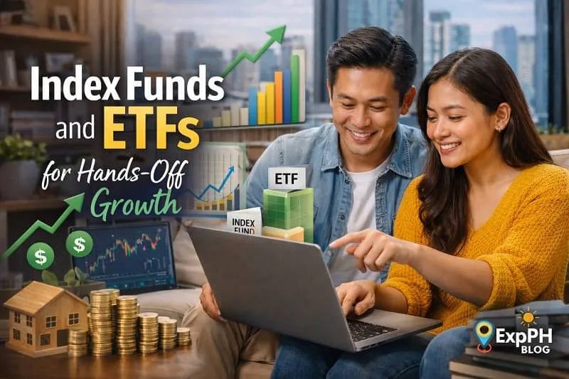Filipino couple reviewing index funds and ETF investments on a laptop for hands-off long-term growth