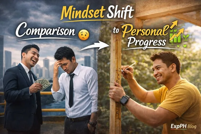 Filipino man shifting from comparing himself with others to focusing on personal progress and self improvement