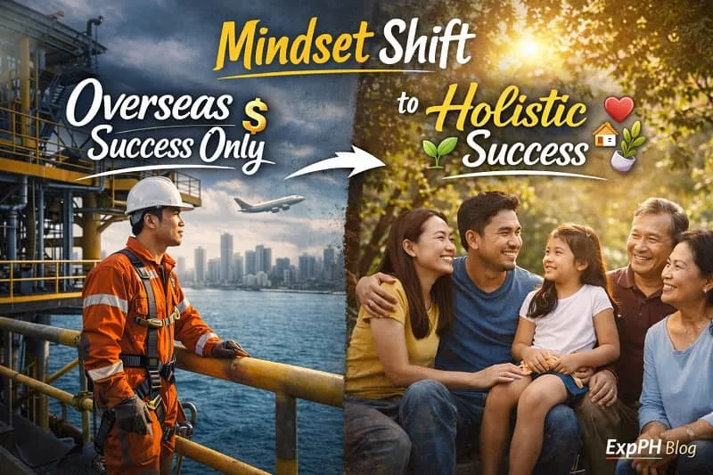 Filipino OFW transitioning from overseas success focused only on income to holistic success with family, well being, and balance
