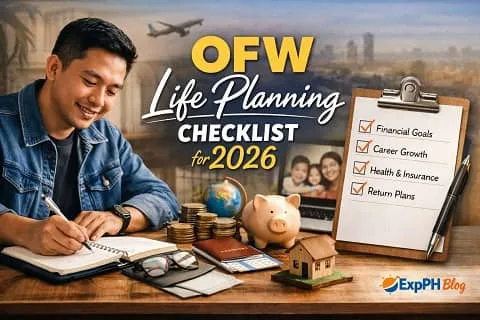 Filipino OFW planning life goals with checklist, savings, passport, and family photo for OFW Life Planning Checklist for 2026