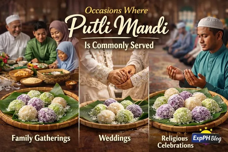 Putli Mandi Sulu Delicacy served during religious celebrations, family gatherings, and special occasions in a traditional Filipino setting with ExpPH Blog logo