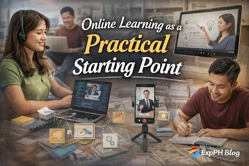 Filipino learner using a laptop at home while studying online courses as a practical way to build skills and increase income.