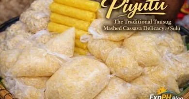 Piyutu Tausug delicacy made from mashed cassava wrapped in plastic bags and arranged in a woven basket in Sulu