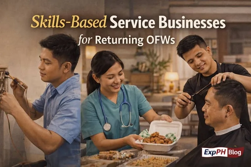 Filipino returning OFWs providing skills-based services such as technical repair, caregiving, and personal services while working locally in the Philippines