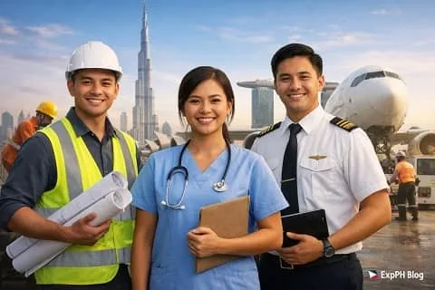 Filipino overseas worker planning smart career choices for high-paying OFW jobs in 2026 with global work opportunities in the background
