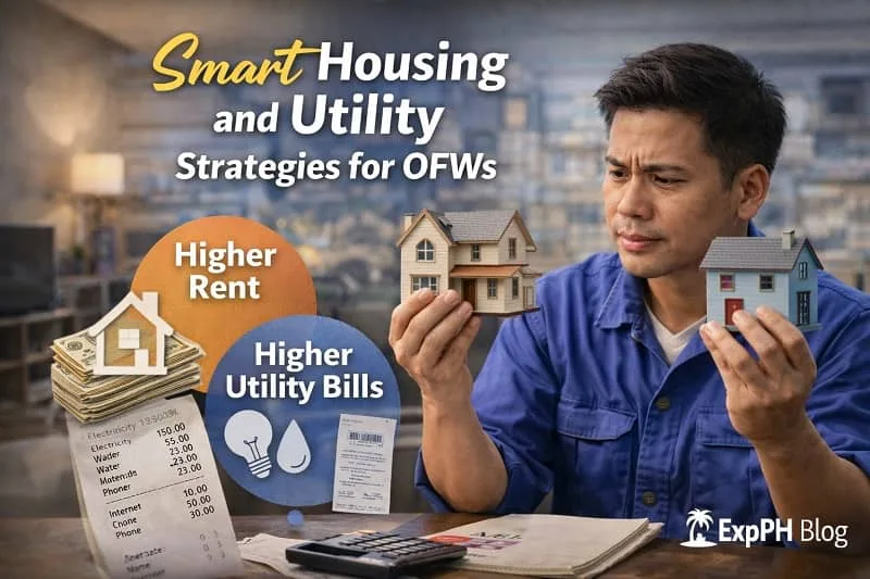 Filipino OFW comparing housing options and utility costs to apply smart housing and utility strategies while budgeting abroad.