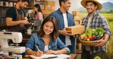 Filipino entrepreneurs working on small businesses in 2026, including online selling, food, farming, and home based ventures, with ExpPH Blog logo