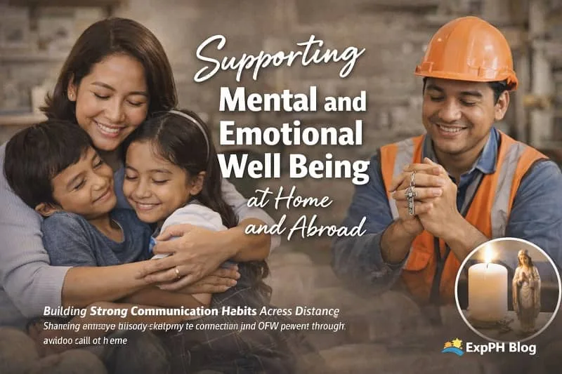 Supporting Mental and Emotional Well Being at Home and Abroad showing a Filipino family staying emotionally connected while an OFW parent works overseas