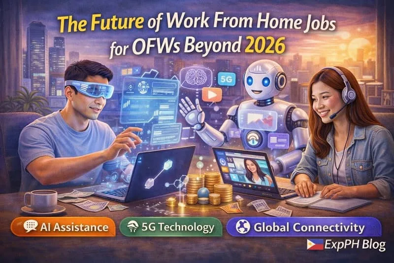 Filipino OFWs working from home using advanced digital tools, showing the future of work from home jobs for OFWs beyond 2026