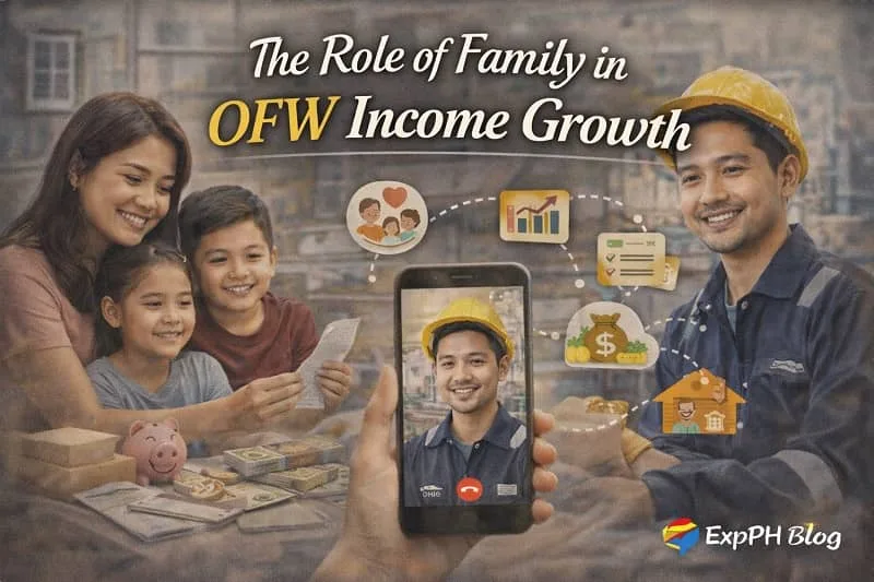 Filipino family supporting an OFW by managing finances and home-based income activities together, showing teamwork and shared financial goals.