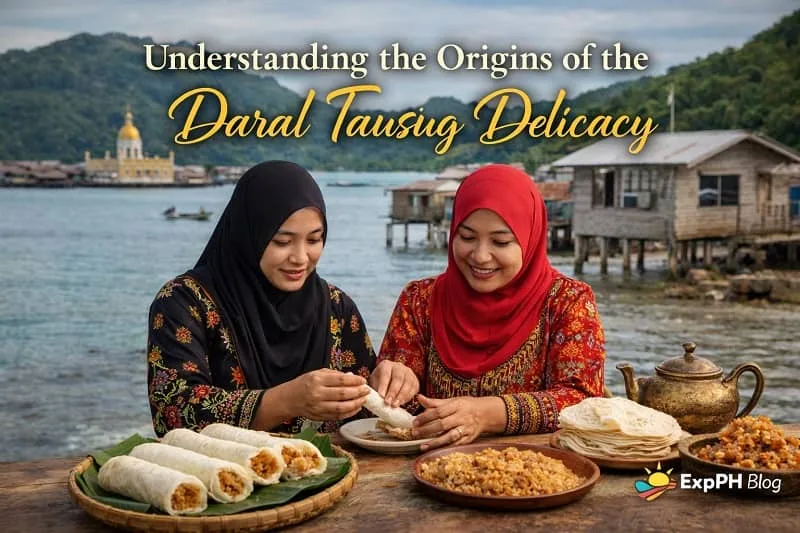 Daral Tausug delicacy being prepared by Tausug women in Sulu using thin crepes and sweet coconut filling, showing traditional food origins and cultural heritage