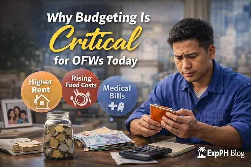 Filipino OFW reviewing money and expenses at home, showing why budgeting is critical for OFWs facing rising living costs today.