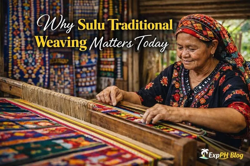 Filipino woman weaving traditional Sulu fabric on a handloom, showing why Sulu Traditional Weaving remains important today