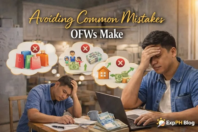 Filipino OFW recognizing common financial mistakes while managing money, remittances, and savings to avoid stress and long-term financial problems