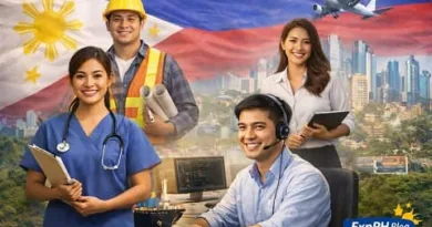 Filipino professionals including nurse, engineer, office worker, and call center agent representing Best Jobs in the Philippines for OFWs with Philippine flag background and ExpPH Blog logo